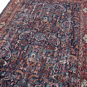 8x11 Vintage Rug, Navy Blue Turkish Rug, Large Area Rug, Anatolian Oushak Rug, Boho Living Room Rug
