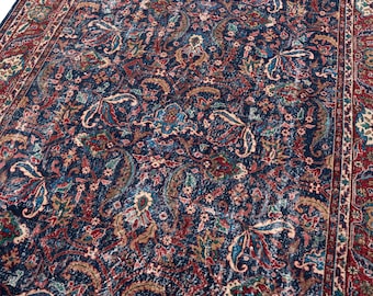 8x11 Vintage Rug, Navy Blue Turkish Rug, Large Area Rug, Anatolian Oushak Rug, Boho Living Room Rug