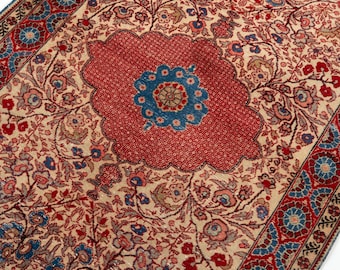 Oushak Teppich 100x200, Roter Vintage Teppich, Kobalt Blauer Türkischer Teppich, Traditioneller Boho Teppich