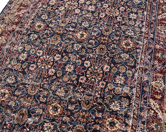 Midnight Navy Blue Vintage Rug 7x10, Large Turkish Carpet, Floral Area Rug, Oushak Carpet, Living Room Rug