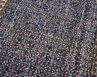 Deep Indigo All-Over Trellis Floral Vintage Wool Anatolian Rug - 7' x 11'