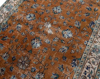 5x9 Vintage Rug, Anatolian Turkish Rug, Floral Rug, Caramel Brown Rug, Bohemian Area Rug, 5' x 8'7"