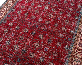 7x10 Vintage Turkish Rug: Floral Red Rug, Large Area Rug, Boho Carpet, 7' x 10'4"