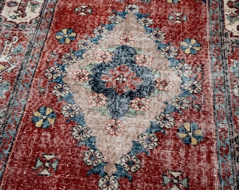 4x7 Vintage Rug, Turkish Rug, Living Room Rug, Bedroom Rug, Entry Rug, Red Rug, Home Decor Rug, 3'9" x 7'