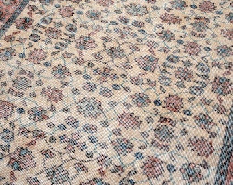 Vintage Turkish Wool Area Rug, Handmade Floral Entry Rug (4x7)