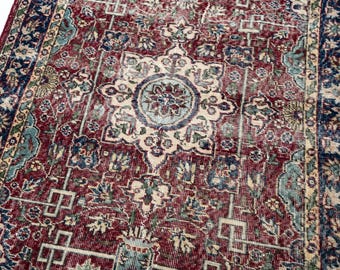 4x7 Vintage Rug, Turkish Rug, Medium Rug, Entry Rug, Bohemian Rug, Hand Knotted Rug, Traditional Rug, Red Blue Rug, 3'9" x 6'8"