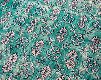 6x9 Vintage Rug, Turkish Rug, Floral Rug, Turquoise Blue Rug, Handmade Bohemian Rug, Anatolian Carpet, 5'6" x 9'