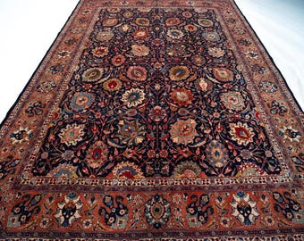 11x14 Vintage Rug, Blue Rug, Oushak Rug, Oversized Rug, Large Living Room Rug, Anatolian Wool Rug, Dining Room Rug