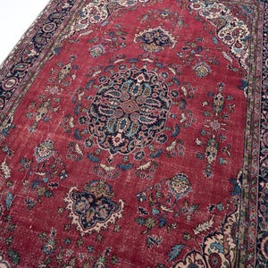 8x12 Vintage Anatolian Turkish Rug, Large Area Rug for Living Room, Floral Medallion Carpet, 7'6" x 12'