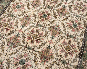 Tappeto vintage 6x9, tappeto turco, tappeto floreale, tappeto effetto invecchiato, arredamento boho, 6'1" x 9'4"