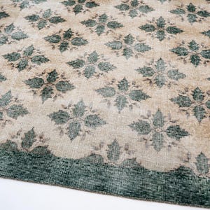 7x10 Vintage Rug, Anatolian Boho Rug, Green Floral Rug, Oushak Turkish Rug, Large Living Room Rug, 6'7" x 10'2" image 7