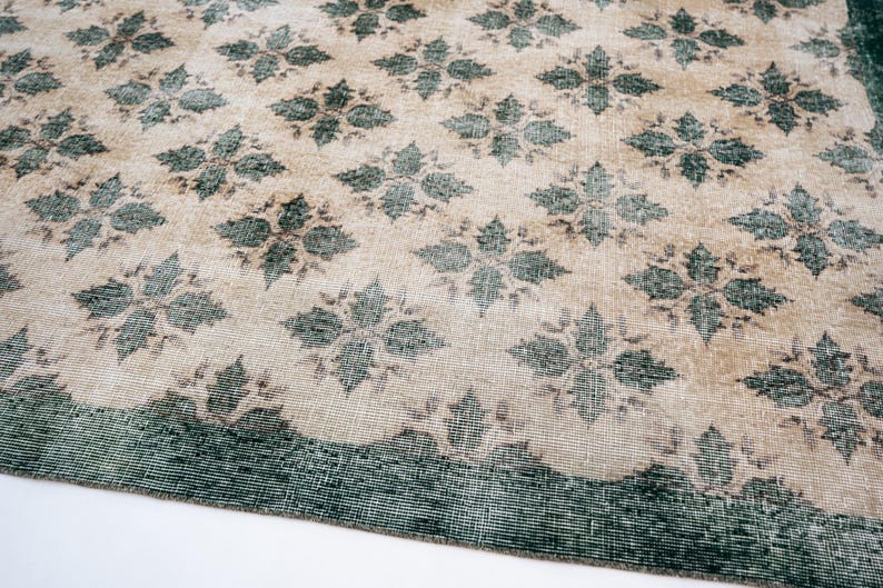 7x10 Vintage Rug, Anatolian Boho Rug, Green Floral Rug, Oushak Turkish Rug, Large Living Room Rug, 6'7" x 10'2" image 7