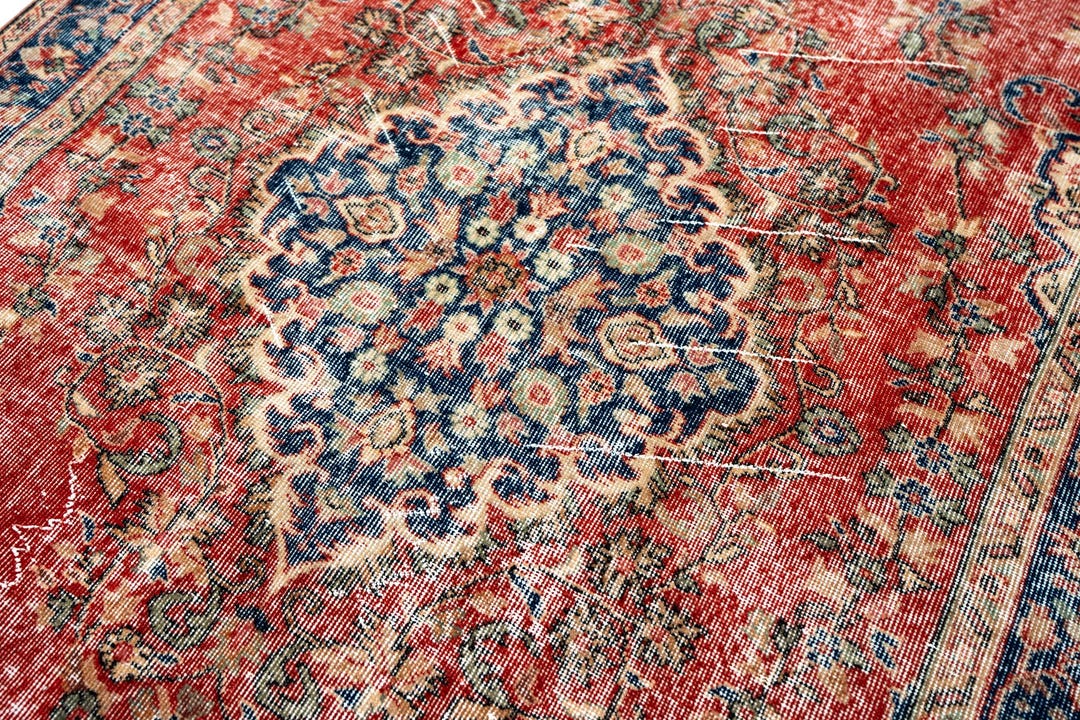 6x9 Vintage Turkish Area Rug, Faded Red Floral Boho Rug, 5'4