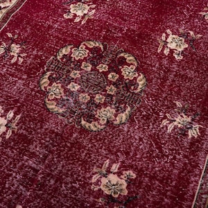 7x10 Vintage Rug, Turkish Rug, Floral Wool Rug, Boho Red Rug, Large Rug for Living Room image 1