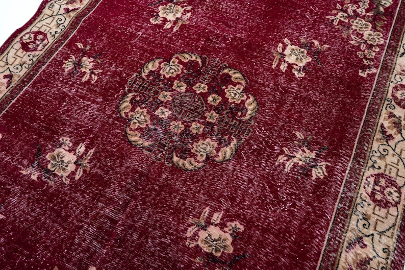 7x10 Vintage Rug, Turkish Rug, Floral Wool Rug, Boho Red Rug, Large Rug for Living Room image 1