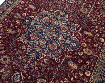 7x10 Vintage Anatolian Deep Burgundy Rug: Traditional Wool Oushak Rug Large Size, 6'7" x 9'8"