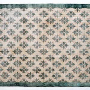 7x10 Vintage Rug, Anatolian Boho Rug, Green Floral Rug, Oushak Turkish Rug, Large Living Room Rug, 6'7" x 10'2" image 2