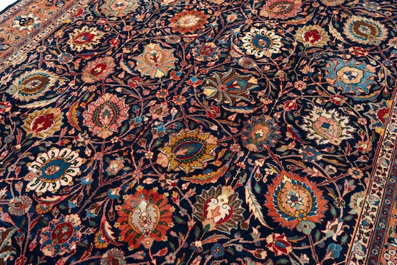 11x14 Vintage Rug, Blue Rug, Oushak Rug, Oversized Rug, Large Living Room Rug, Anatolian Wool Rug, Dining Room Rug
