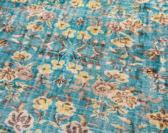 6x9 Vintage Rug, Turkish Rug, Turquoise Rug, Boho Decor Rug, Rug for Living Room, Bedroom Rug, Tribal Carpet, Oushak Rug, 5'8" x 9'