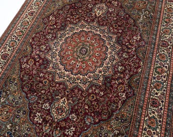 7x10 Vintage Anatolian Deep Burgundy Rug: Traditional Wool Oushak Rug Large Size, 6'9" x 9'6"
