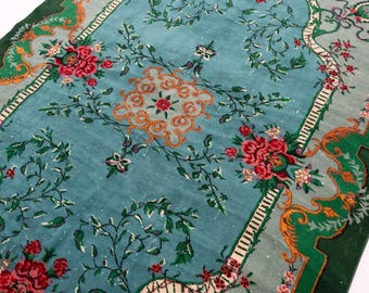 7x10 Vintage Rug, Turkish Rug, Living Room Rug, Floral Area Rug, Oriental Rug, Large Rug, Boho Decor Rug, Bedroom Rug, 6'8" x 9'9"