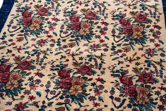 6x9 Vintage Rug, Turkish Rug, Floral Rug, Large Rug, Anatolia Rug, Beige Blue Rug, Bohemian Area Rug, Bedroom Rug, Carpet, 5'9" x 8'7"