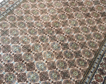 230x280 Vintage Anatolischer Teppich Große Größe: Geometrischer Handgemachter Türkischer Teppich aus Wolle
