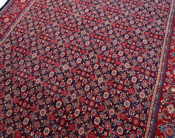 10x13 Vintage Large Rug, Turkish Rug, Floral Red Blue Rug, Handmade Oriental Rug, Living Room Rug, 9'6" x 12'9"