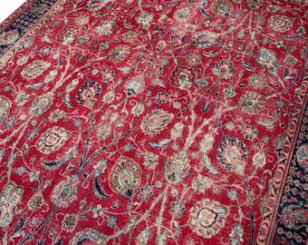 10x12 Vintage Rug, Turkish Rug, Red Rug, Large Rug, Living Room Rug, Bohemian Rug, 9'5" x 12'4"