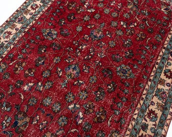 7x10 Vintage Red Rug, Floral Turkish Rug, Anatolian Oushak Rug, Boho Living Room Rug, 6'5" x 9'9"