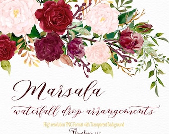 Marsala, Blush Watercolor Clipart Drop Header Arrangements