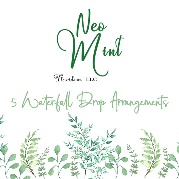 Greenery Watercolor Clipart, Leaf Drop Arrangements, in Neo Mint, Blue Green, Pastel Green for Wedding Invitations, logos