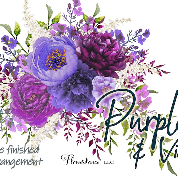 Purple and Violet Watercolor Peony Clipart Bouquet - One Arrangement Hand Painted -  Transparent PNG for Wedding Invitation