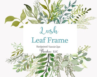 Premade Frame, Watercolor Leaf Frame Clipart, Greenery Clipart, Botanical Clipart, Wedding Invitation Foliage PNG