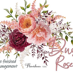 Peony Watercolor Clipart, Dusty Rose - One Arrangement Hand Painted - PNG for Wedding Invite - Commercial Use