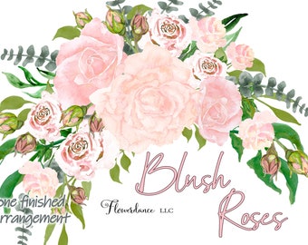 Blush Roses Watercolor Clipart - One Arrangement Hand Painted - PNG for Wedding Invite - Commercial Use