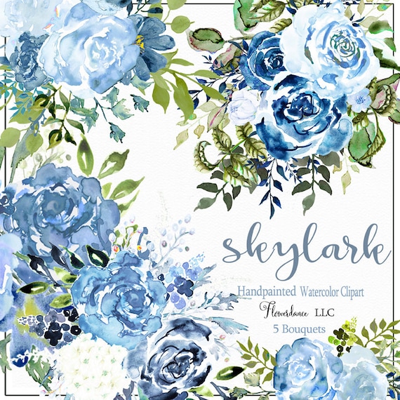 Sky blue bouquet light blue sapphire green floral clipart ...
