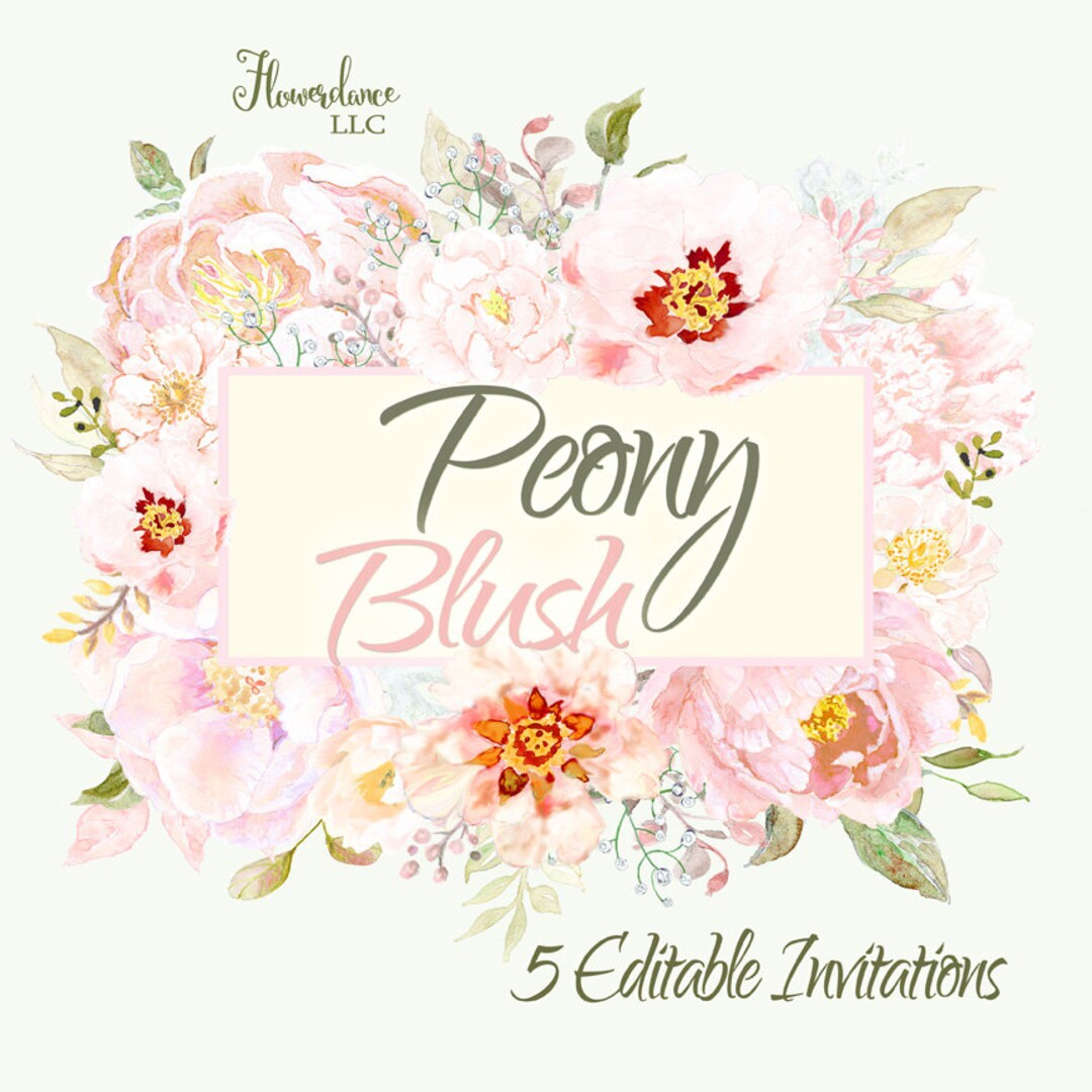 Peony Watercolor Floral Clipart Border Frames for Wedding Stationery of ...