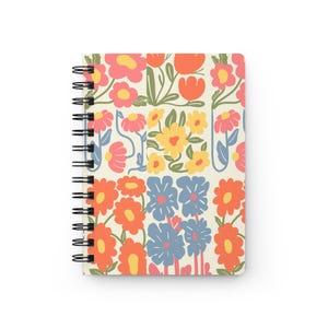 Cute Flower Spiral Bound Journal, Floral Notebook, Pretty Flower Diary, Botanical Notepad, Gardener&#39;s Journal