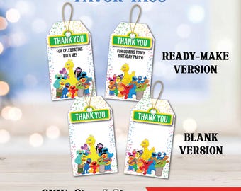 Digital Sesame Street Favor Tags, Thank you Labels, Goodie bags Topper - Instant download