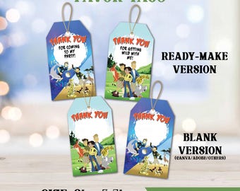 Digital Wild Kratts Favor Tags, Thank you Labels, Goodie bags Topper - Instant download