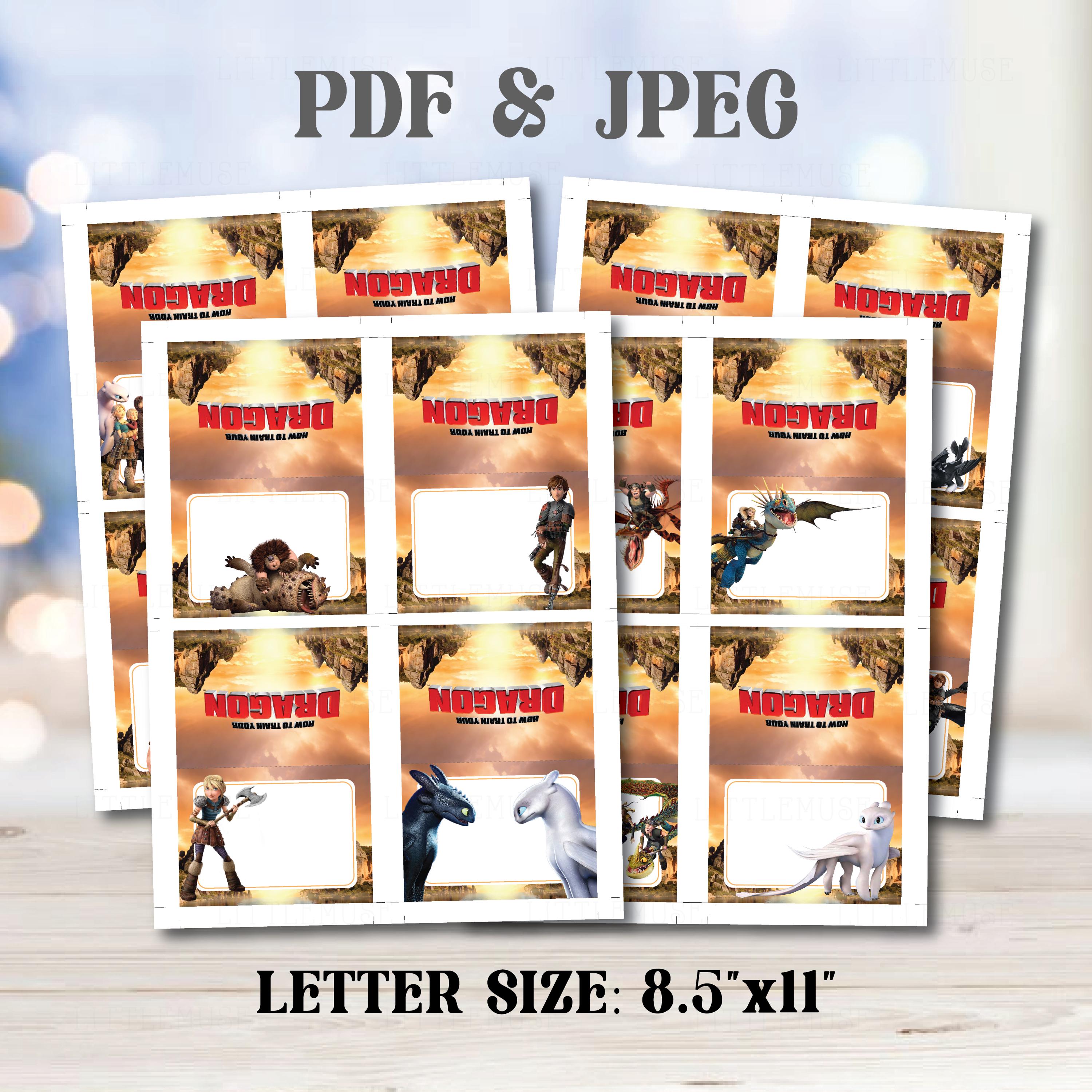 Digital Train Dragon Labels, Wing Dragons Food Tent, Table Name Tent ...