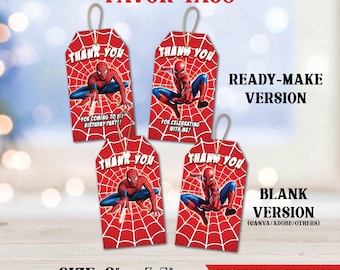 Digital Spiderman Favor Tags, Thank you Labels, Goodie bags Topper - Instant download
