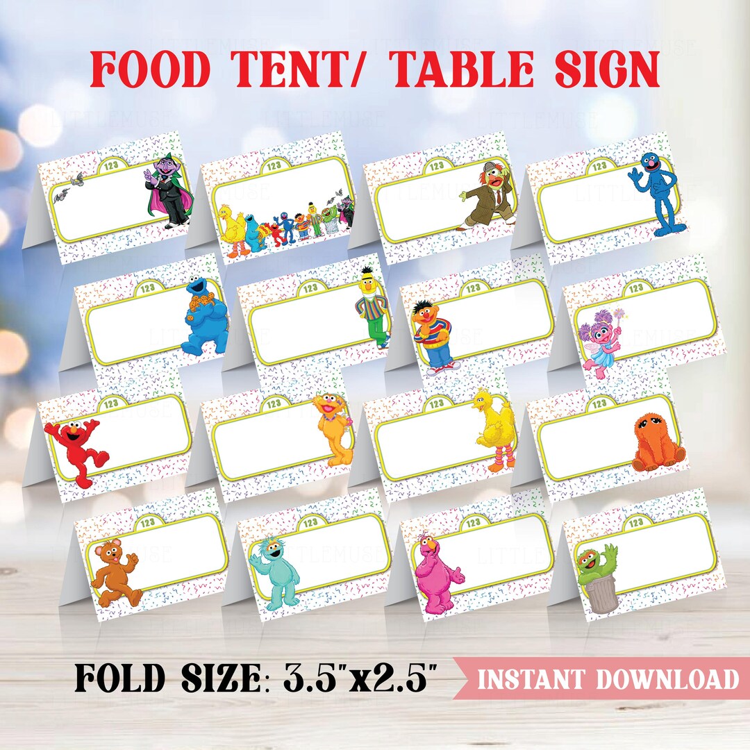 Puppet Labels Digital Sesame Puppet Labels, Food Tent, Table Name Card - Instant ...