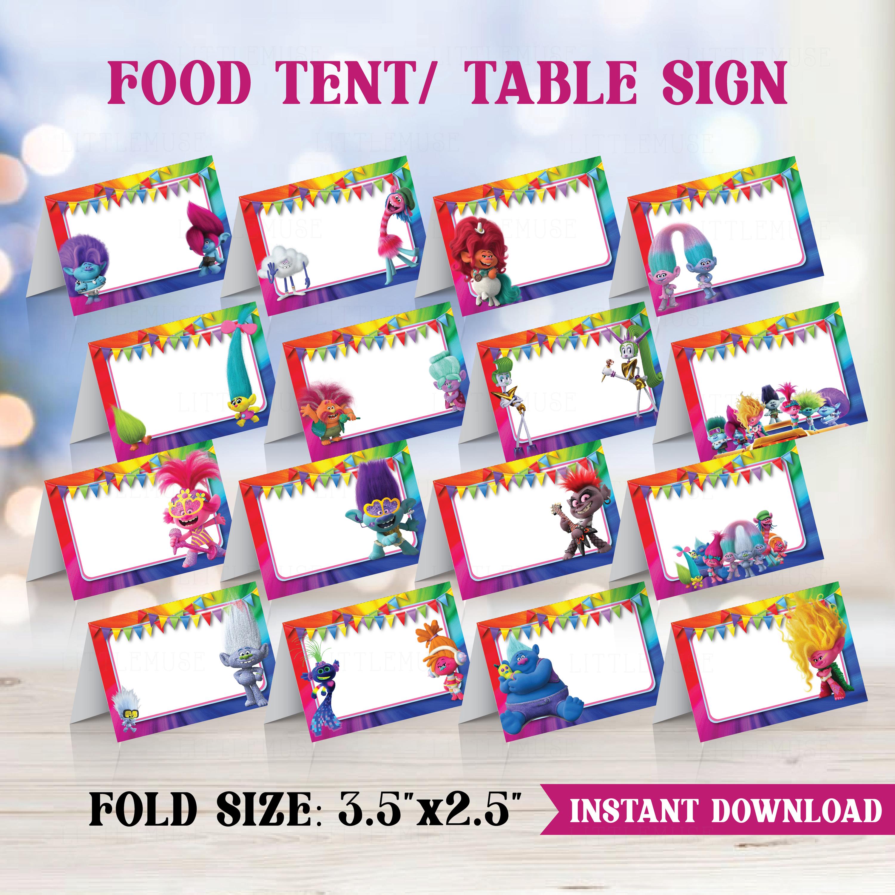 Troll Paper Labels Digital Trolls Food Tent Labels, Party Table Decoration, Name Sign ...