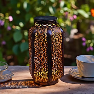 Vintage Solar Lantern – Outdoor Hanging Light with Hollow Design – Retro Iron Pathway Lamp – Auto On/Off for Garden & Patio
