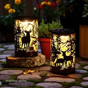 Solar Lantern with Deer & Forest Pattern – Hollow Projection Outdoor Garden Light | Waterproof LED Solar Lamp for Patio, Courtyard Terrace
