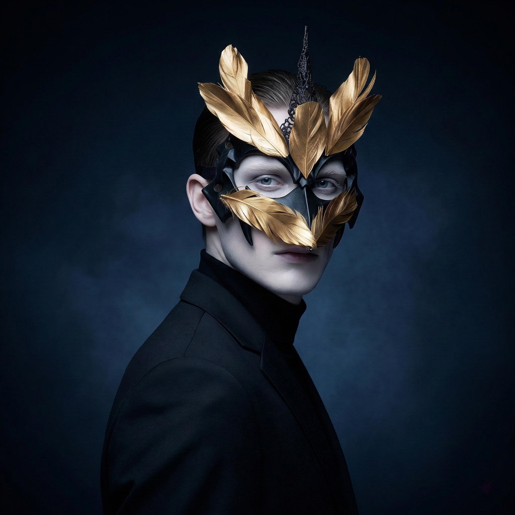 Gold Crow Feather Masquerade Mask, Gothic Raven Eye Mask, Fantasy Cosplay Accessory