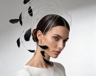 Bijou de tête avant-gardiste en plumes noires, accessoire de coiffure tendance pour femme