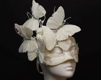 White Venetian Butterfly Mask, Elegant Masquerade Mask for Bridal or Gala